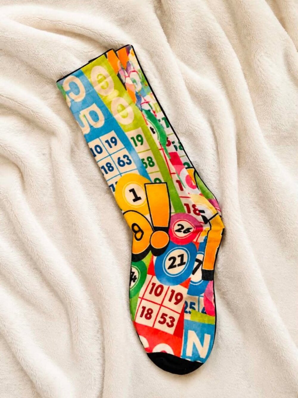 Colorful bingo-themed socks
